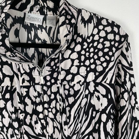 Zenergy Chicos Lightweight Jacket Women Sz 2 Large Full Zip 3/4 Sleeves Pockets - Picture 5 of 9